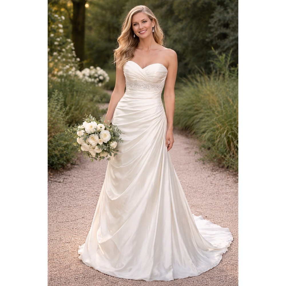 Essense of Australia Ivory Satin Ruched‎ Strapless Wedding Dress Gown Size 12